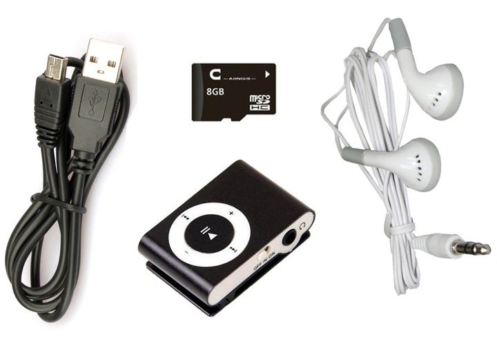ODTWARZACZ MP3 KLIPS SŁUCHAWKI + KARTA SD 8GB