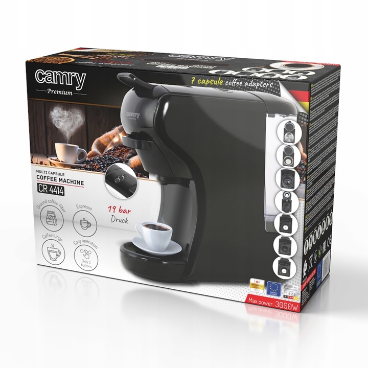 Multi-Ekspres ciśnieniowy wielo - kapsułkowy czarny Camry CR 4414