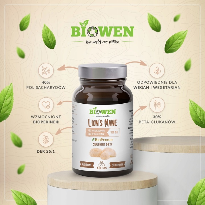 SOPLÓWKA JEŻOWATA 400mg GRZYBY Biowen 90 kaps Lion’s Mane