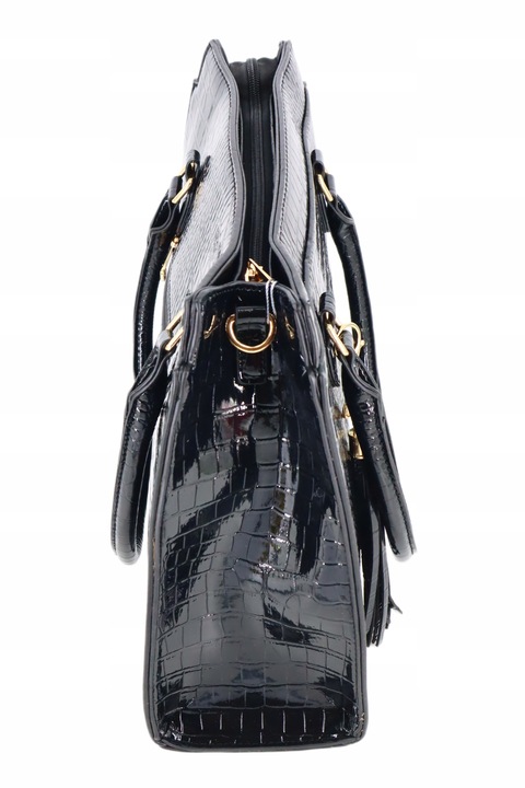 Torebka damska klasyczna duża do ręki lakierowana pojemna z brelokiem