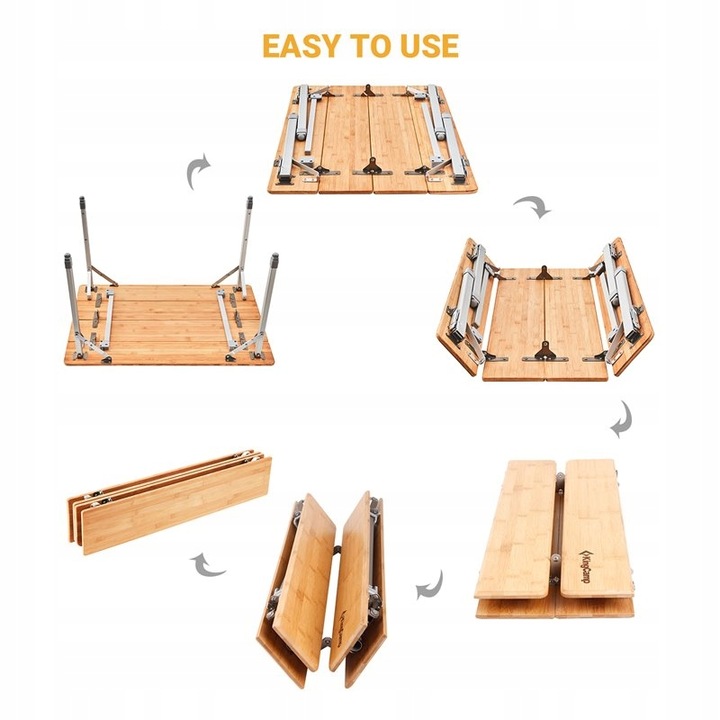 King Camp Stół kempingowy z bambusowym blatem 100 x 65 cm