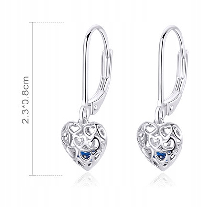 KOLCZYKI Srebrne PRÓBA 925 Wiszące Serca Wydrążenie z Cyrkoniami SREBRO