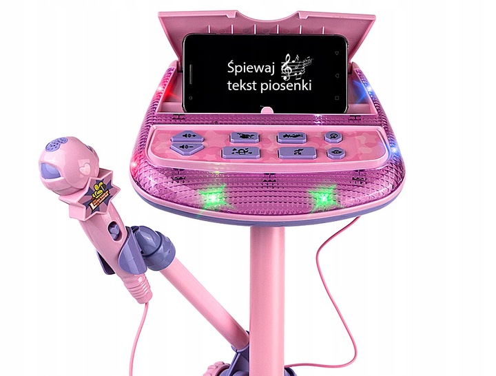 ZESTAW DO KARAOKE DLA DZIECI MIKROFON + REGULOWANY STATYW EFEKTY DŹWIĘK MP3