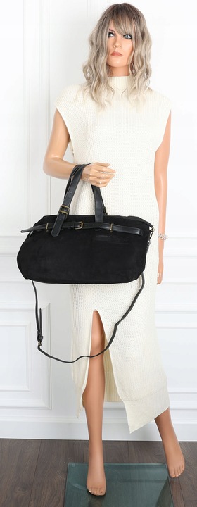 Torebka Damska shopper zamszowa torebka jamnik włoska marka 1255 Czarna