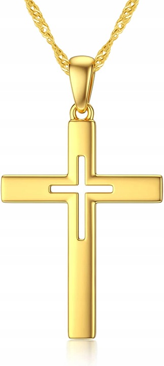 ZŁOTY ŁAŃCUSZEK NASZYJNIK KOMUNIA KRZYŻYK SREBRO POZŁACANE GRAWER