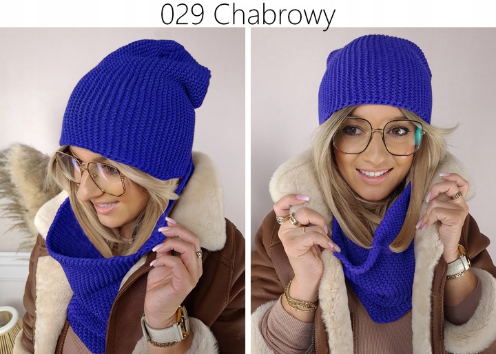 Ciepły KOMPLET damski CZAPKA + KOMIN szal PIĘKNY zimowy polski MODNE KOLORY