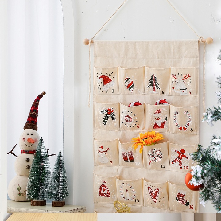 KALENDARZ ADWENTOWY MATERIAŁOWY PŁÓTNO DO ZAWIESZENIA WIELORAZOWY + ZADANIA