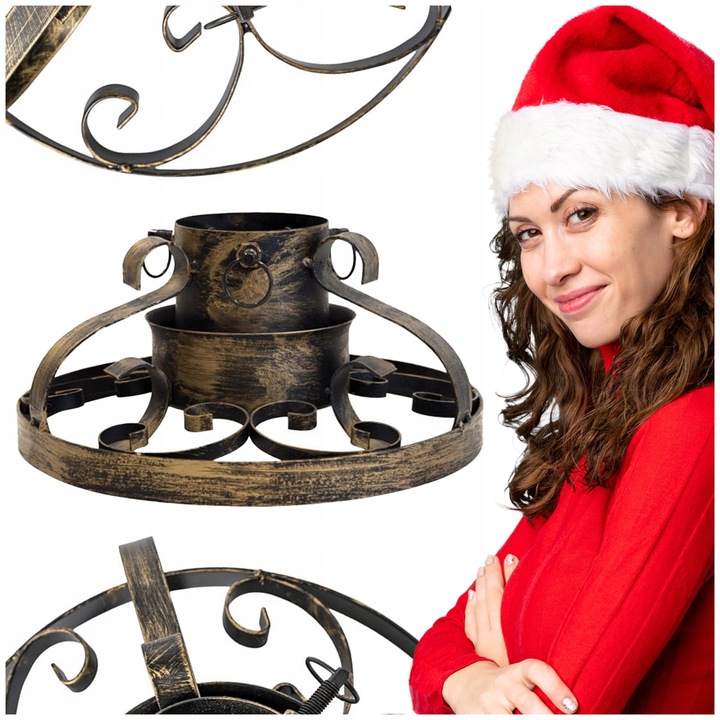 STOJAK NA CHOINKĘ ZŁOTY METALOWY Z POJEMNIKIEM NA WODĘ 0,9 L