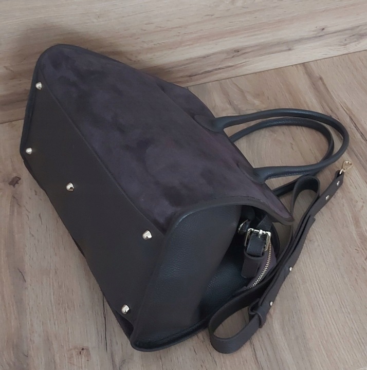 Duży włoski kufer Vera Pelle skórzana pojemna torba A4 Czekoladowa