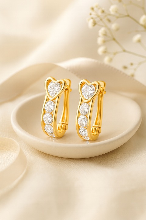 Złote Kolczyki Serca Angielskie Zapięcia GRAWER