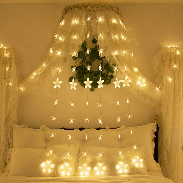 Kurtyny gwiazdowe 144 Łańcuchy świetlne LED na okno z zdalnym timerem