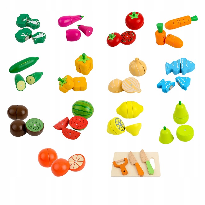 KLOCKI MAGNETYCZNE DREWNIANE OWOCE WARZYWA KLOCKI DUŻY ZESTAW MONTESSORI