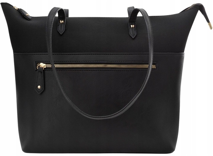 Pojemna Torebka Torba Worek Shopper Paski Damska Skórzana Czarna Ramię A4