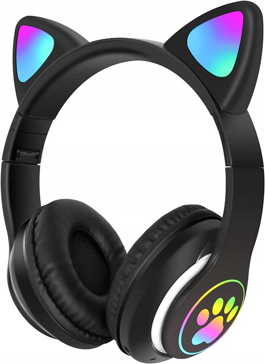 SŁUCHAWKI BEZPRZEWODOWE Z MIKROFONEM KOLOROWE KOCIE USZY LED DLA DZIECI