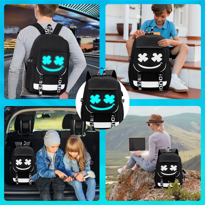 PLECAK SZKOLNY MŁODZIEŻOWY ŚWIECĄCY TORNISTER ODBLASKOWY USB TORBA PIÓRNIK