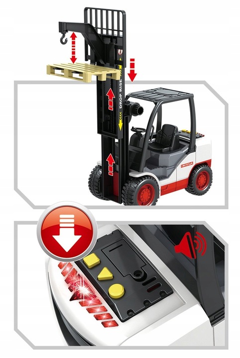 DUŻY WÓZEK WIDŁOWY Z NAPĘDEM Z PALETĄ DŻWIĘKI SZTAPLARKA WIDLAK GUMOWE KOŁA