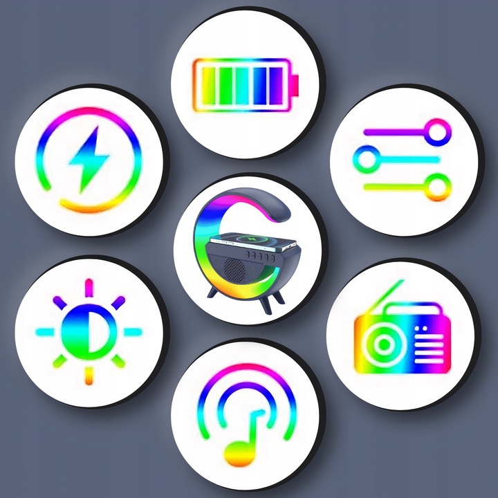 GŁOŚNIK MOBILNY PRZENOŚNY BEZPRZEWODOWE ŁADOWANIE BLUETOOTH LAMPKA RGB