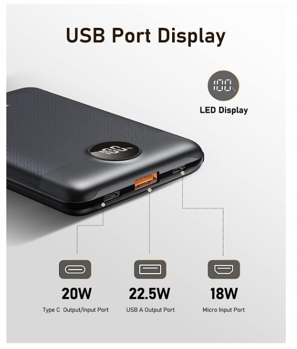 Mini power bank 10000mah powerbank 22,5w pd qc3.0 szybkie ładowanie usb c