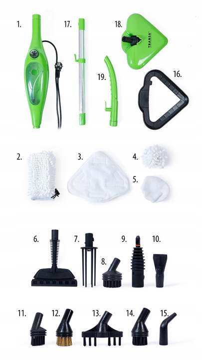 Mop Parowy WIELOFUNKCYJNY 12 końcówek 4,2 BAR Transa Electronics 2000W