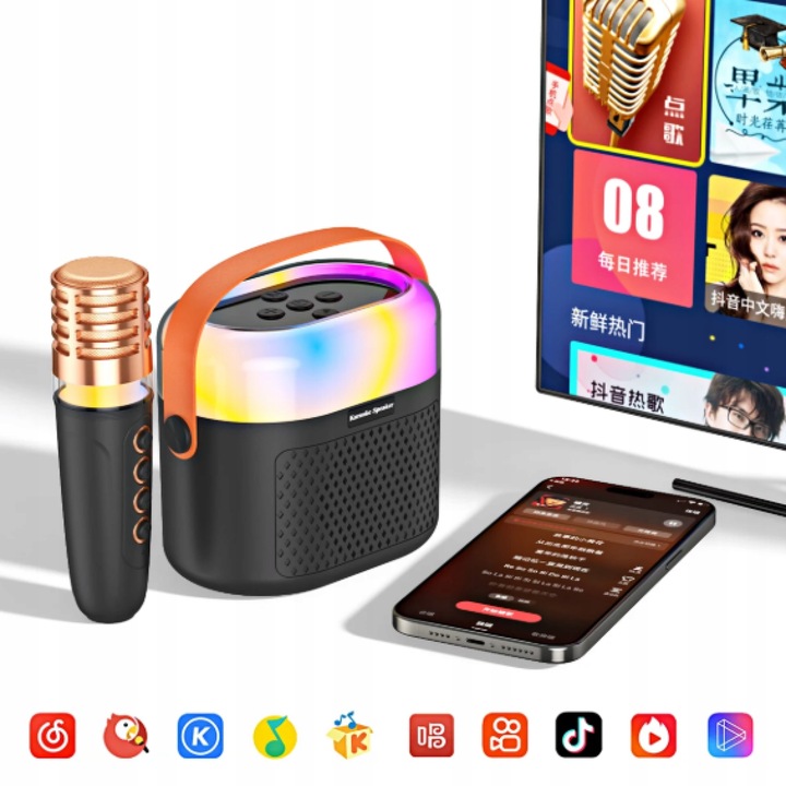 MINI GŁOŚNIK BLUETOOTH 2 MIKROFONY DLA DZIECI ZESTAW DO KARAOKE RGB LED