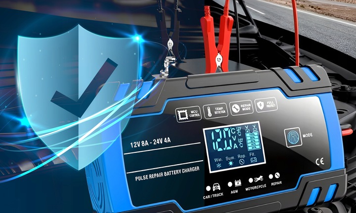 PROSTOWNIK AUTOMATYCZNY SAMOCHODOWY FUNKCJA NAPRAWY DO AKUMULATORÓW 12V 24V