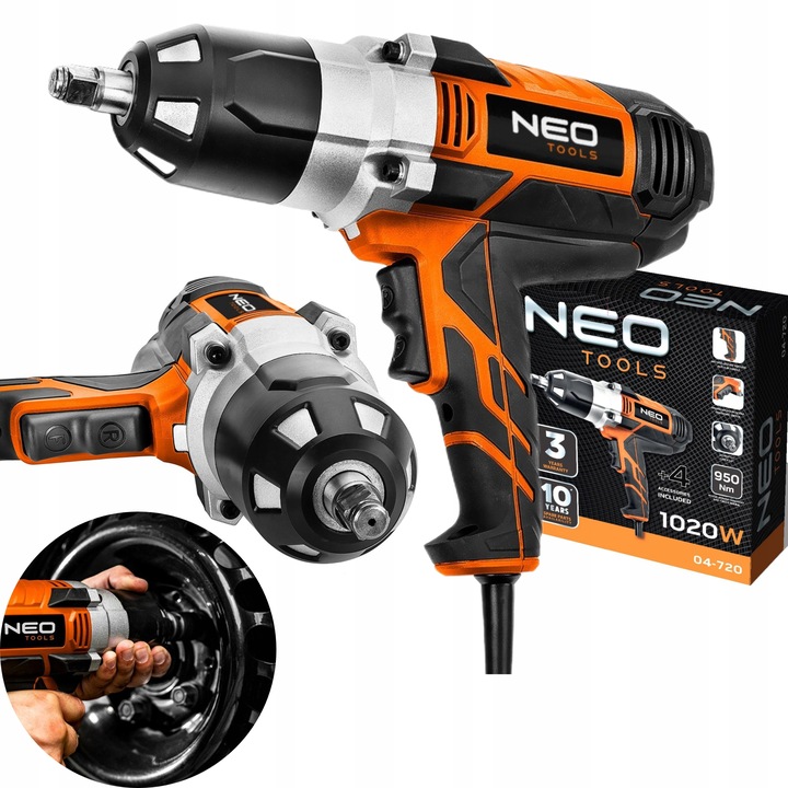 NEO KLUCZ UDAROWY ELEKTRYCZNY 1020W 950Nm 1/2" 04-720 2 BIEGI + 4 NASADKI