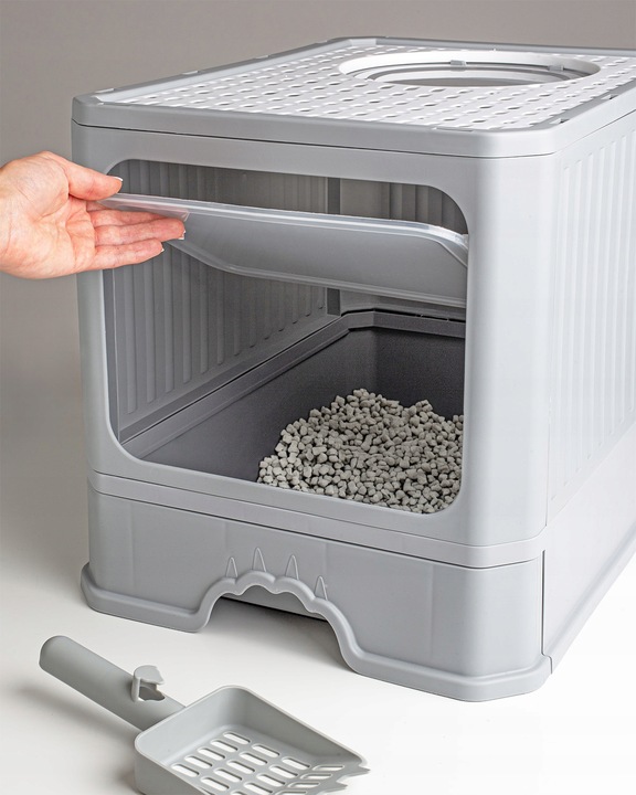 KUWETA DLA KOTA Z SZUFLADĄ ZAMKNIĘTA DUŻA KRYTA NA ŻWIREK TOALETA ŁOPATKA