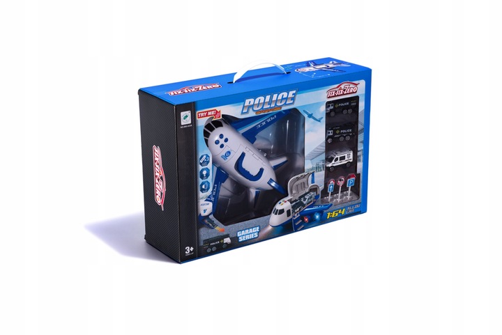 TRANSPORTER SAMOLOT 3 AUTA POLICJA ZESTAW ZABAWKA ŚWIATŁA LED DŹWIĘKI