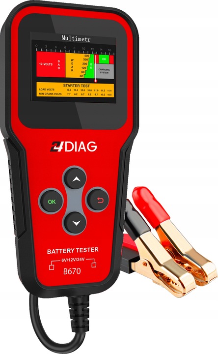 TESTER DO AKUMULATORÓW BATERII 6V 12V 24V 2-300AH MIERNIK CYFROWY j.POLSKI