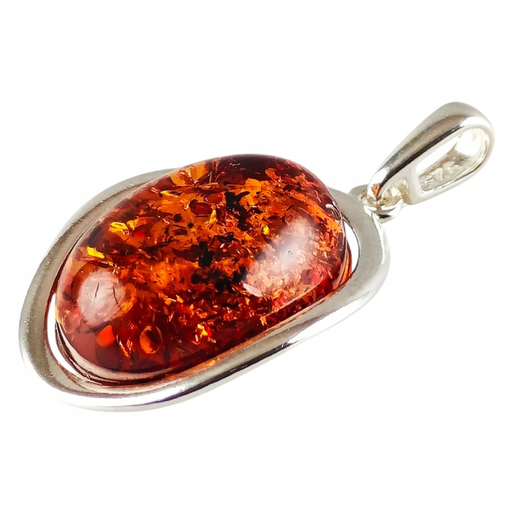 WISIOREK SREBRNY z DUŻYM CERTYFIKOWANYM Bursztynem Srebro ELEGANCKA PIĘKNA