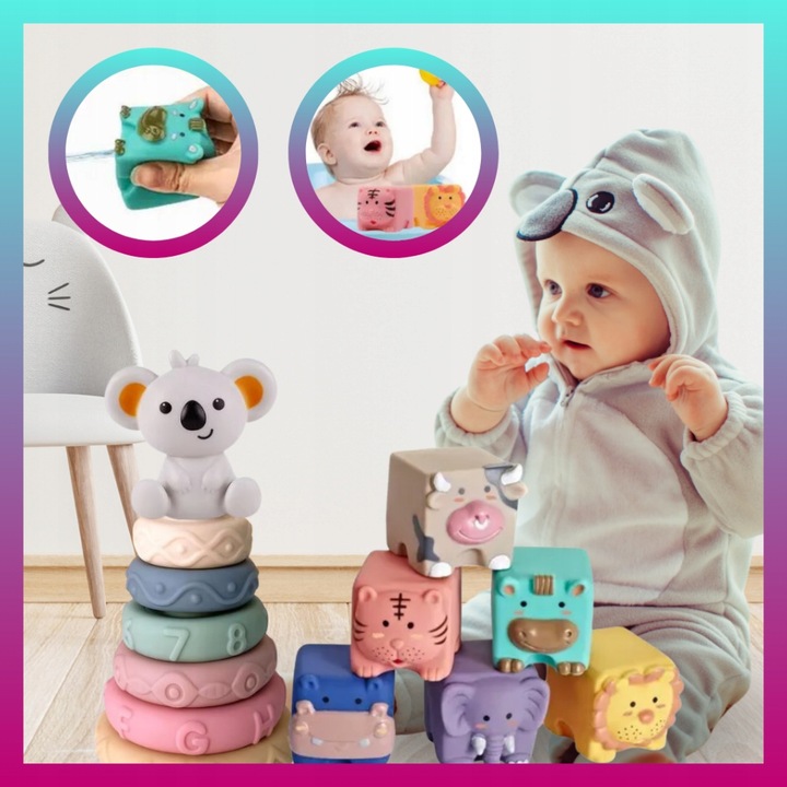 Zestaw Zabawek Sensorycznych Montessori 6w1 dla dziecka 6-12 msc 34 element