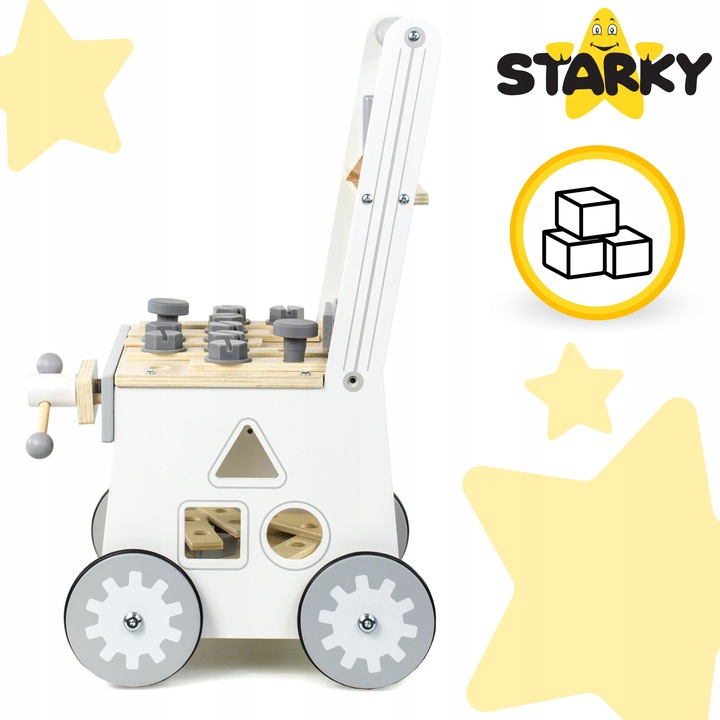 Pchacz drewniany chodzik jeżdzik dzieci warsztat zestaw majsterkowicza 3w1