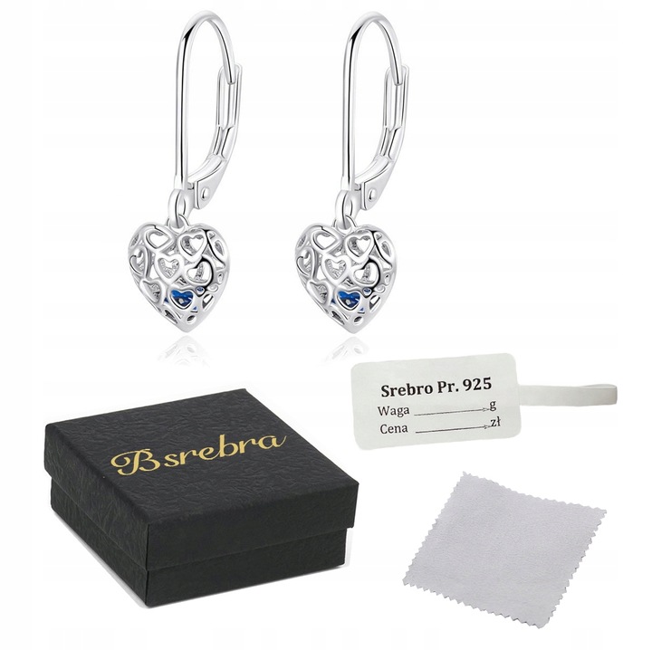 KOLCZYKI Srebrne PRÓBA 925 Wiszące Serca Wydrążenie z Cyrkoniami SREBRO