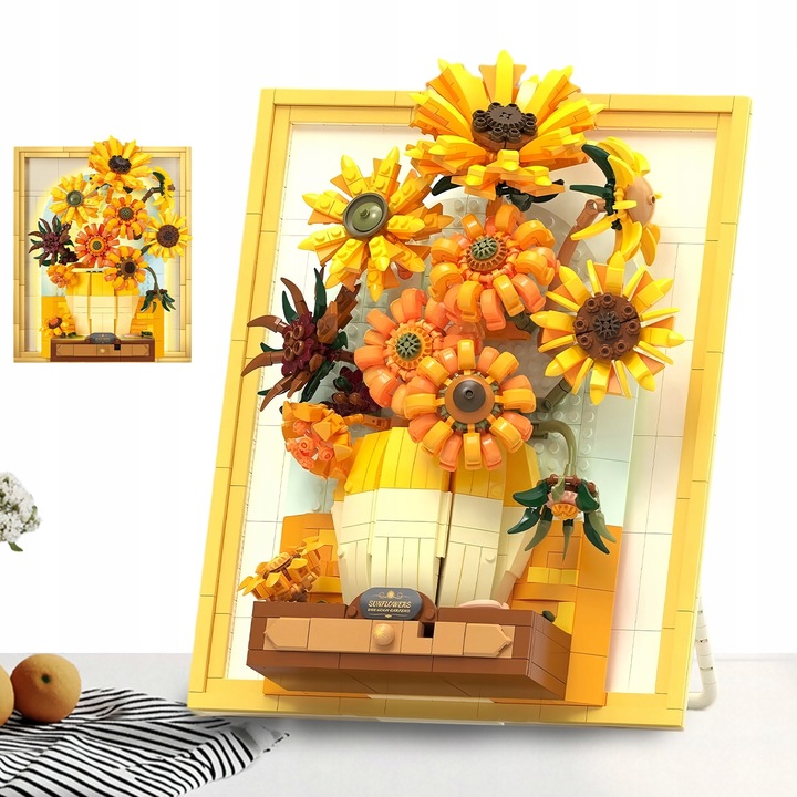 KLOCKI CREATIVE OBRAZ SŁONECZNIKI VAN GOGH PUZLE 3D ZESTAW 1166EL. Z LED