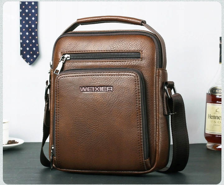 SASZETKA MĘSKA SKÓRZANA TORBA NA RAMIĘ DO RĘKI BRĄZ Z KIESZENIĄ