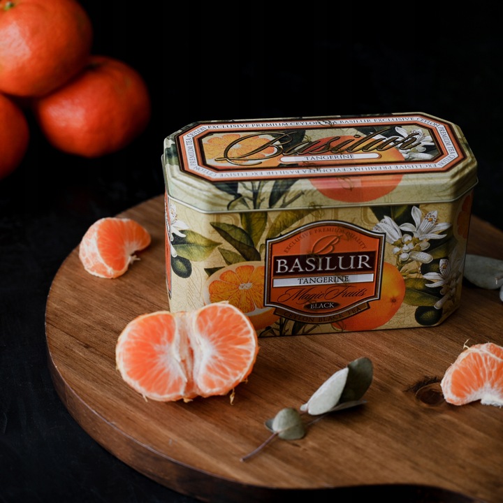 Basilur TANGERINE czarna herbata MANDARYNKA torebki PUSZKA - 20 x 2 g