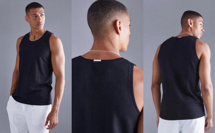 3D6A76 P28 BOOHOOMAN CZARNA KOSZULKA Z TEKSTURĄ L