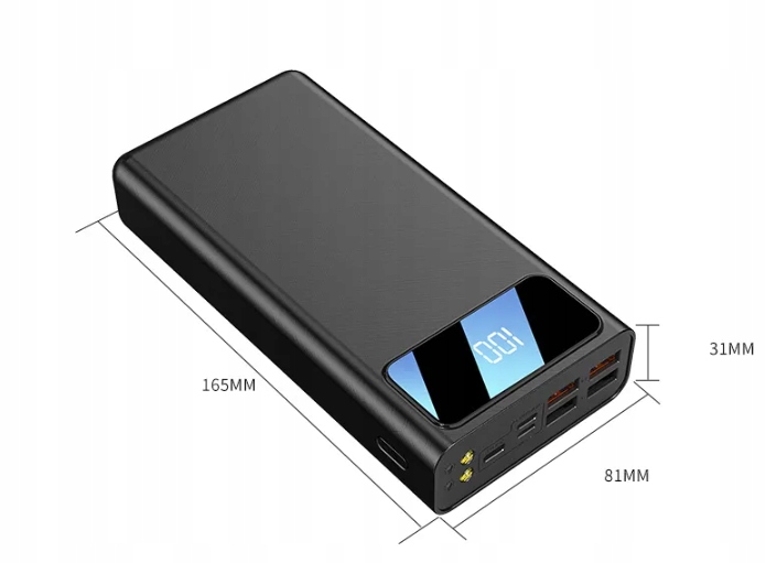 DUŻY POWERBANK 30000MAH 4 x USB USB-C Lightning Latarka Wyświetlacz