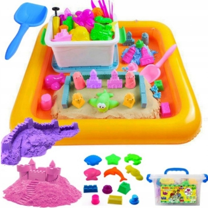 PIASEK KINETYCZNY 5kg +BASEN FOREMKI ŁOPATKA PIASKOWNICA WIADERKO ZESTAW XL