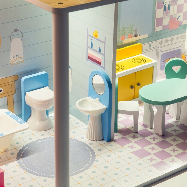 Duży Domek Dla Lalek XXL Drewniany Mebelki Do Zestawu Oświetlenie LED