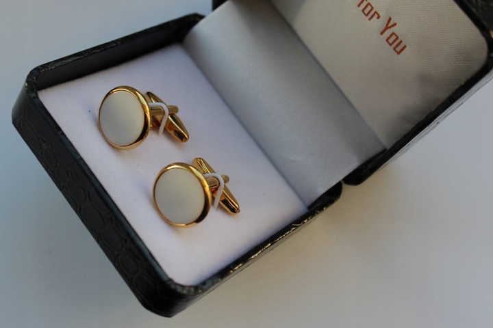 Spinki do mankietów EXC Złote z Białą Masą Perłową