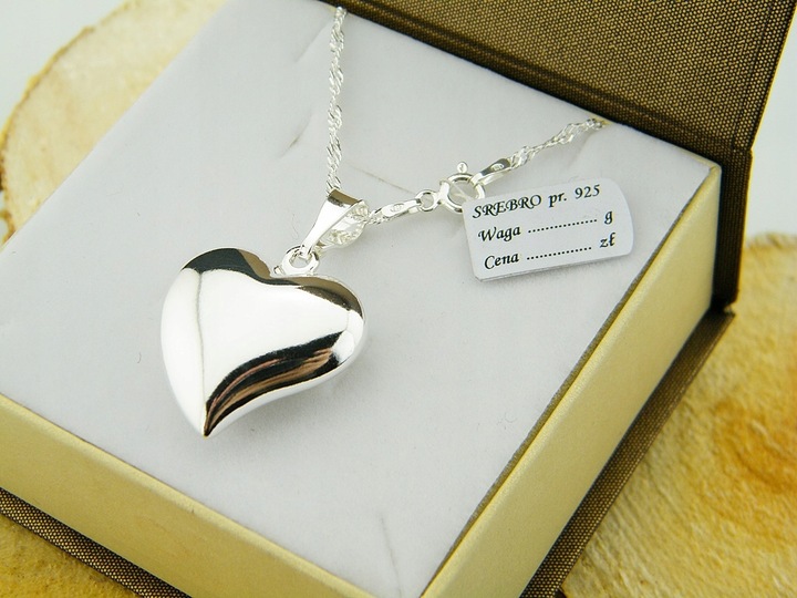 WYJĄTKOWE SERDUSZKO Z ŁAŃCUSZKIEM SINGAPUR DŁUGOŚĆ 45 CM SREBRO PRÓBY 925