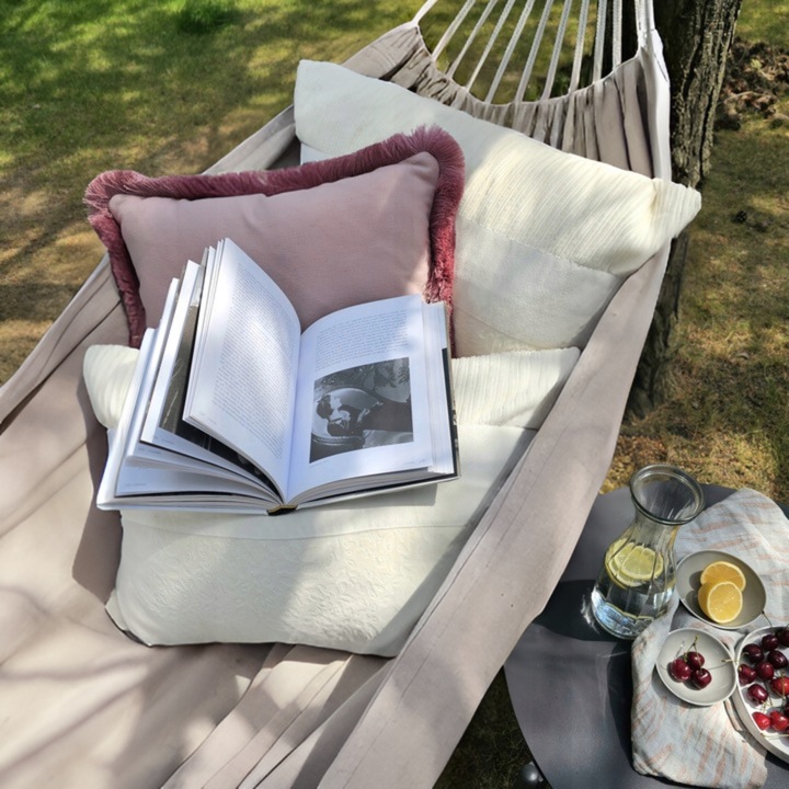 HAMAK OGRODOWY TURYSTYCZNY BOHO MOCNY 100x200cm 150kg TORBA BEŻ