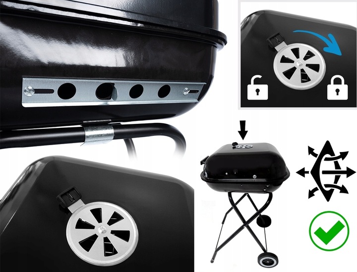 GRILL Węglowy na brykiet Ogrodowy PRZENOŚNY turystyczny WÓZEK POKRYWA