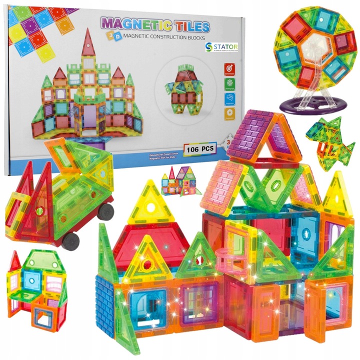 Klocki Magnetyczne Duże Konstrukcyjne 3D Magnetic Tiles Zestaw 106 element.