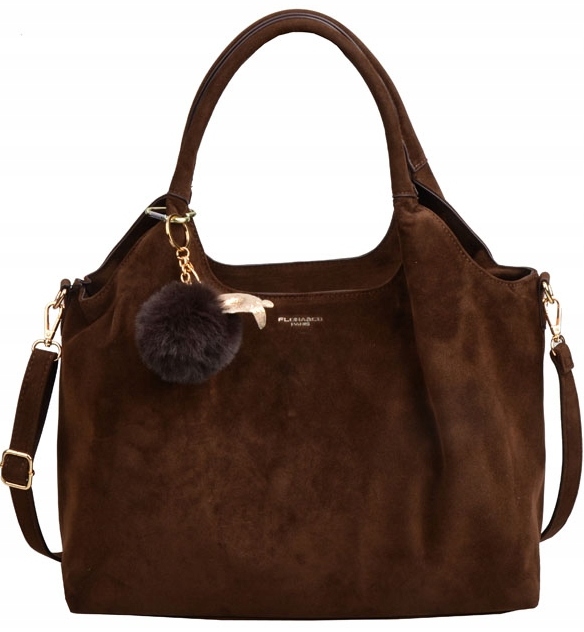 Torebka Flora&Co czekoladowa SHOPPER eco zamsz z brelokiem pompon