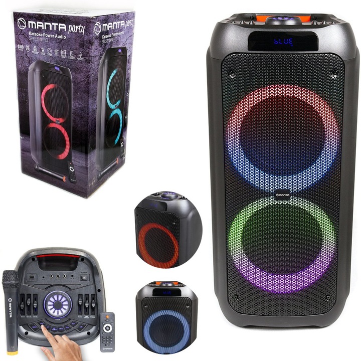 GŁOŚNIK PRZENOŚNY BLUETOOTH KARAOKE MANTA MIKROFON