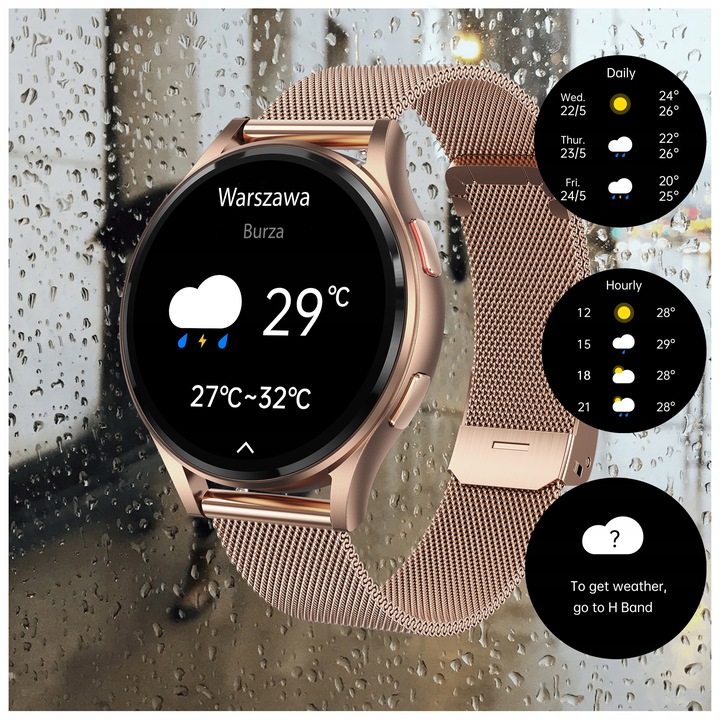 SMARTWATCH DAMSKI AMOLED KARDIOWATCH POMIAR EKG HRV CIŚNIENIE ROZMOWY SMS