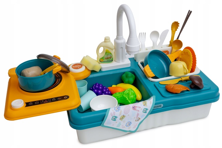 ZLEW ZLEWOZMYWAK kuchenka kuchnia dla dzieci palnik kran z wodą GARNKI 31el