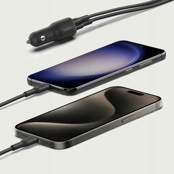 Belkin Ładowarka samochodowa - USB-C PD 3.0 3A PPS 30W + USB-A 12W, mała